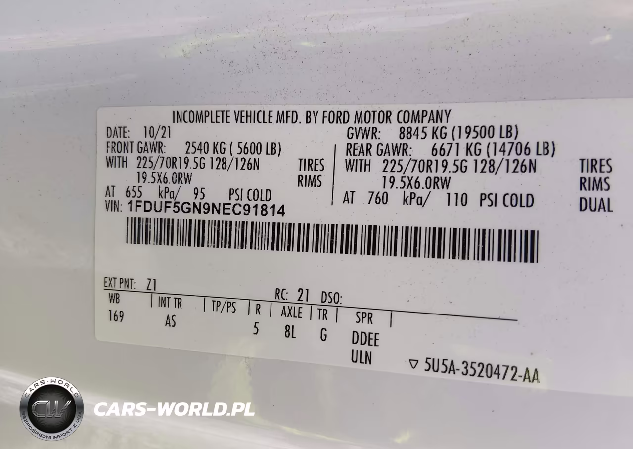 2022 Ford F-550 Chassis Xl VIN:1FDUF5GN9NEC91814 - 8