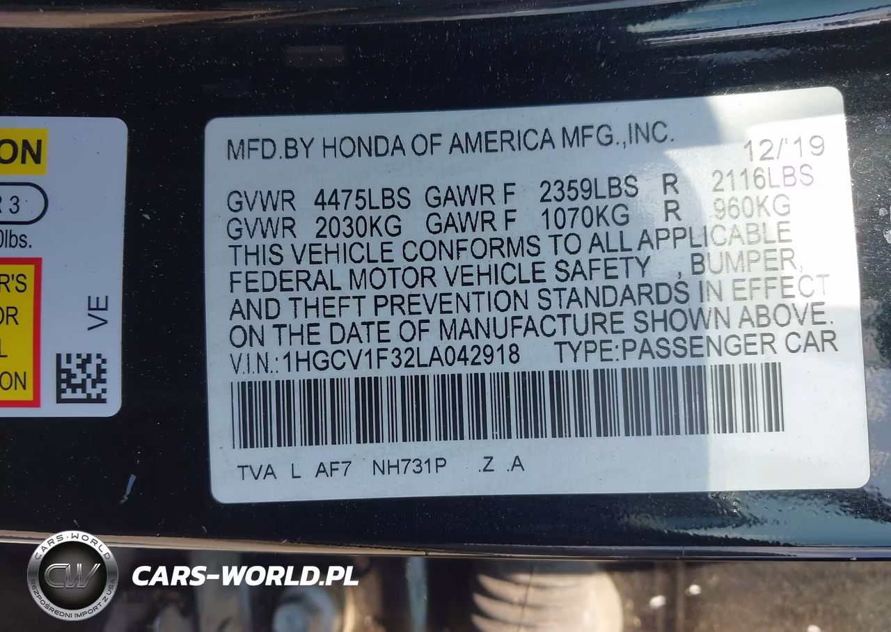 2020 Honda Accord Sport VIN:1HGCV1F32LA042918 - 9