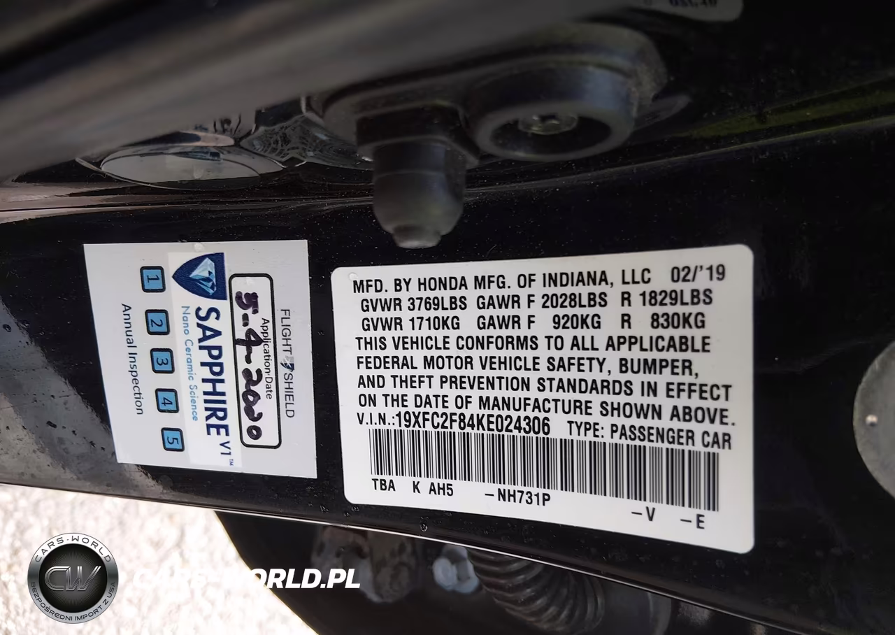 2019 Honda Civic Sport VIN:19XFC2F84KE024306 - 9