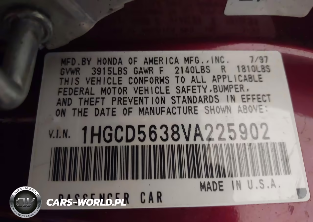 1997 Honda Accord Lx VIN:1HGCD5638VA225902 - 9