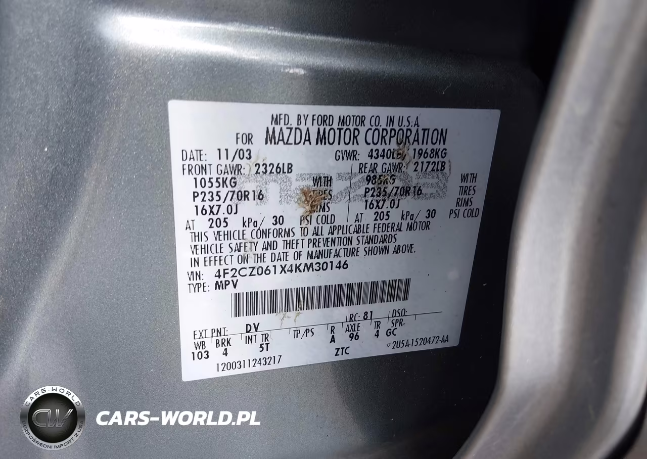 2004 Mazda Tribute Es V6 VIN:4F2CZ061X4KM30146 - 9