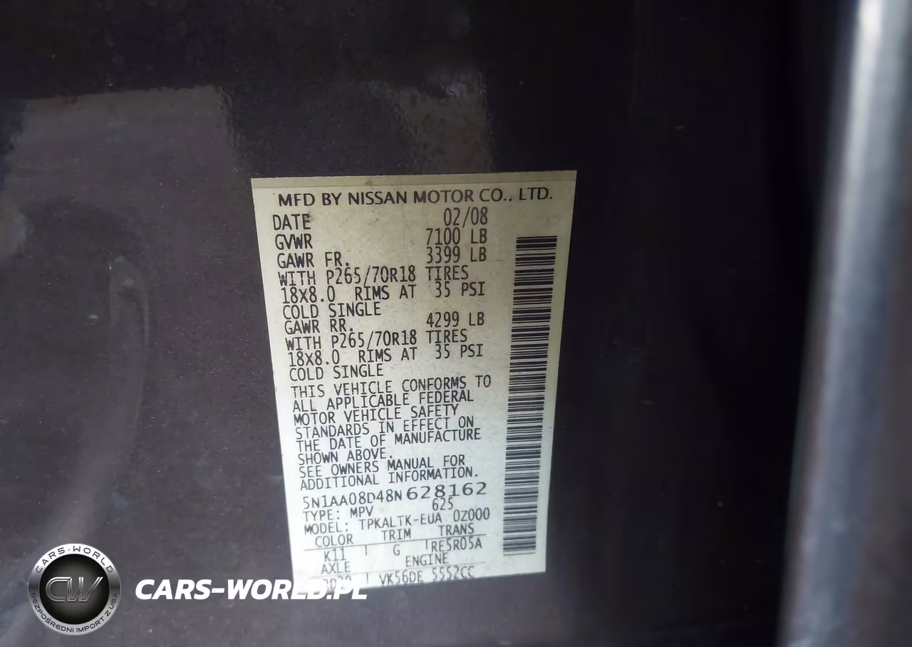 2008 Nissan Armada Se VIN:5N1AA08D48N628162 - 9