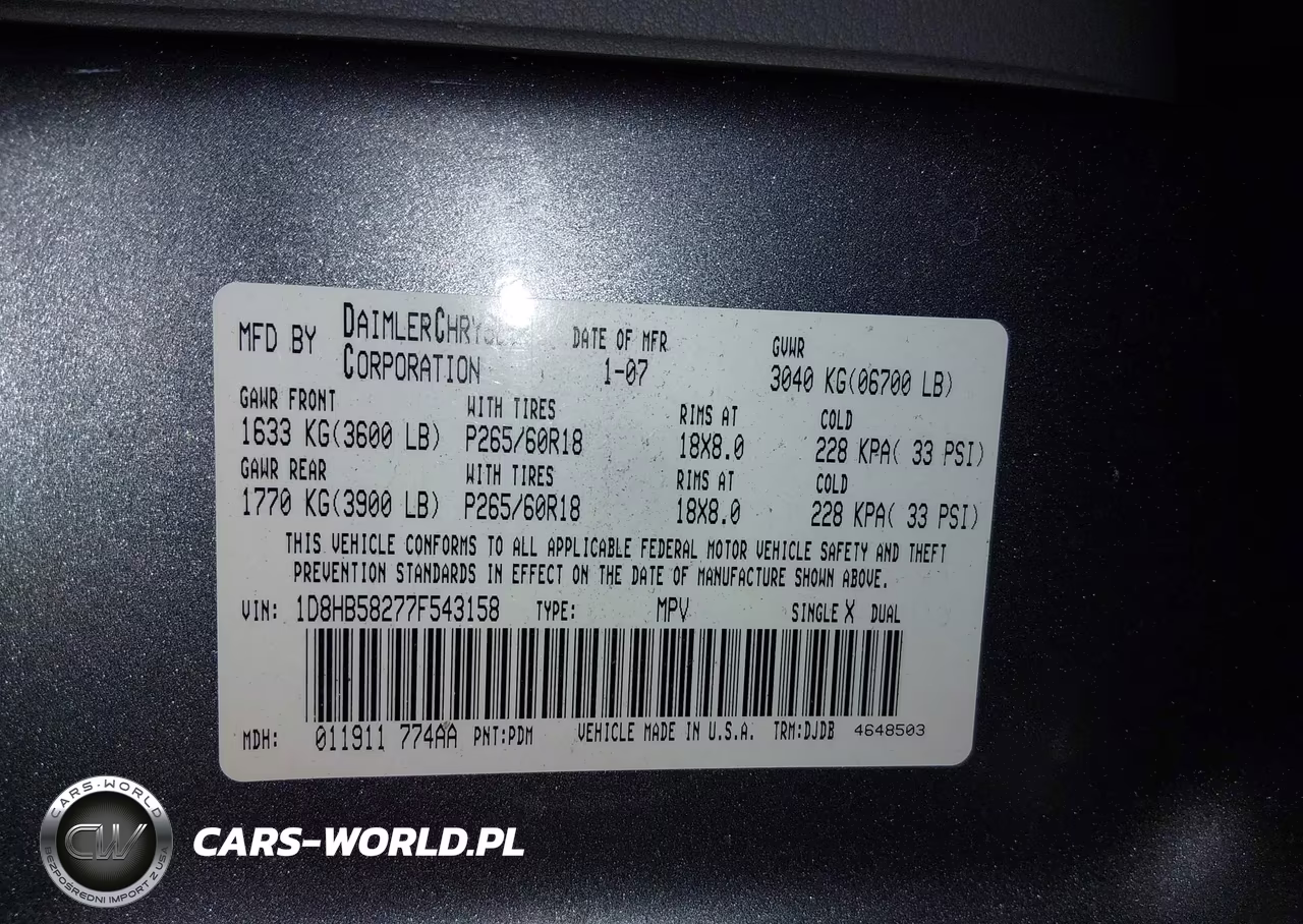 2007 Dodge Durango Limited VIN:1D8HB58277F543158 - 9
