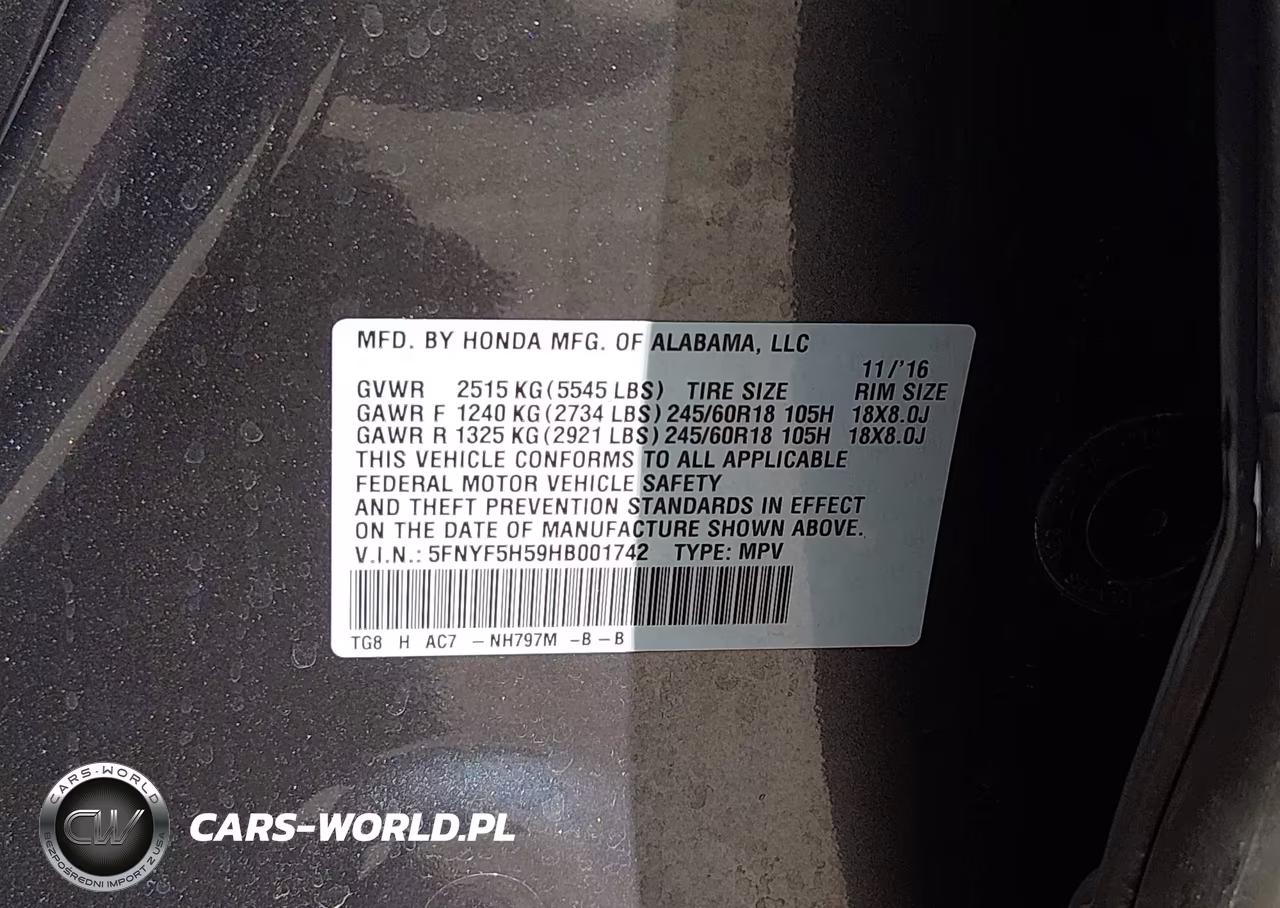 2017 Honda Pilot Ex-L VIN:5FNYF5H59HB001742 - 9