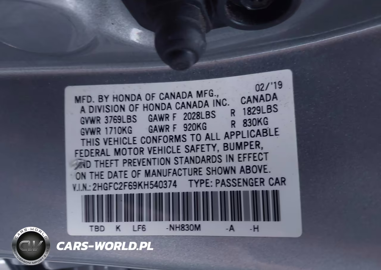 2019 Honda Civic Lx VIN:2HGFC2F69KH540374 - 9