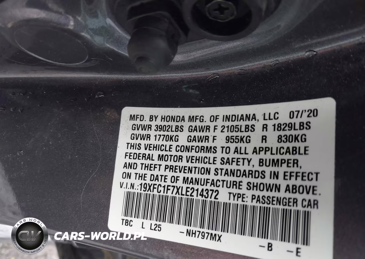 2020 Honda Civic Ex-L VIN:19XFC1F7XLE214372 - 9
