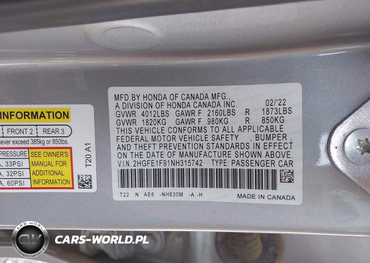 2022 Honda Civic Touring VIN:2HGFE1F91NH315742 - 9