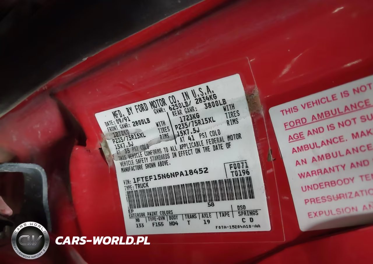 1992 Ford F150 VIN:1FTEF15N6NPA18452 - 9