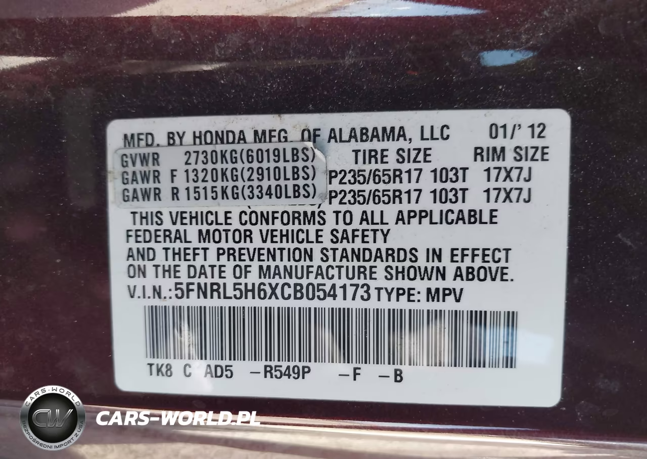 2012 Honda Odyssey Ex-L VIN:5FNRL5H6XCB054173 - 9