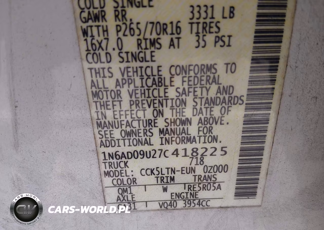 2007 Nissan Frontier Se VIN:1N6AD09U27C418225 - 9