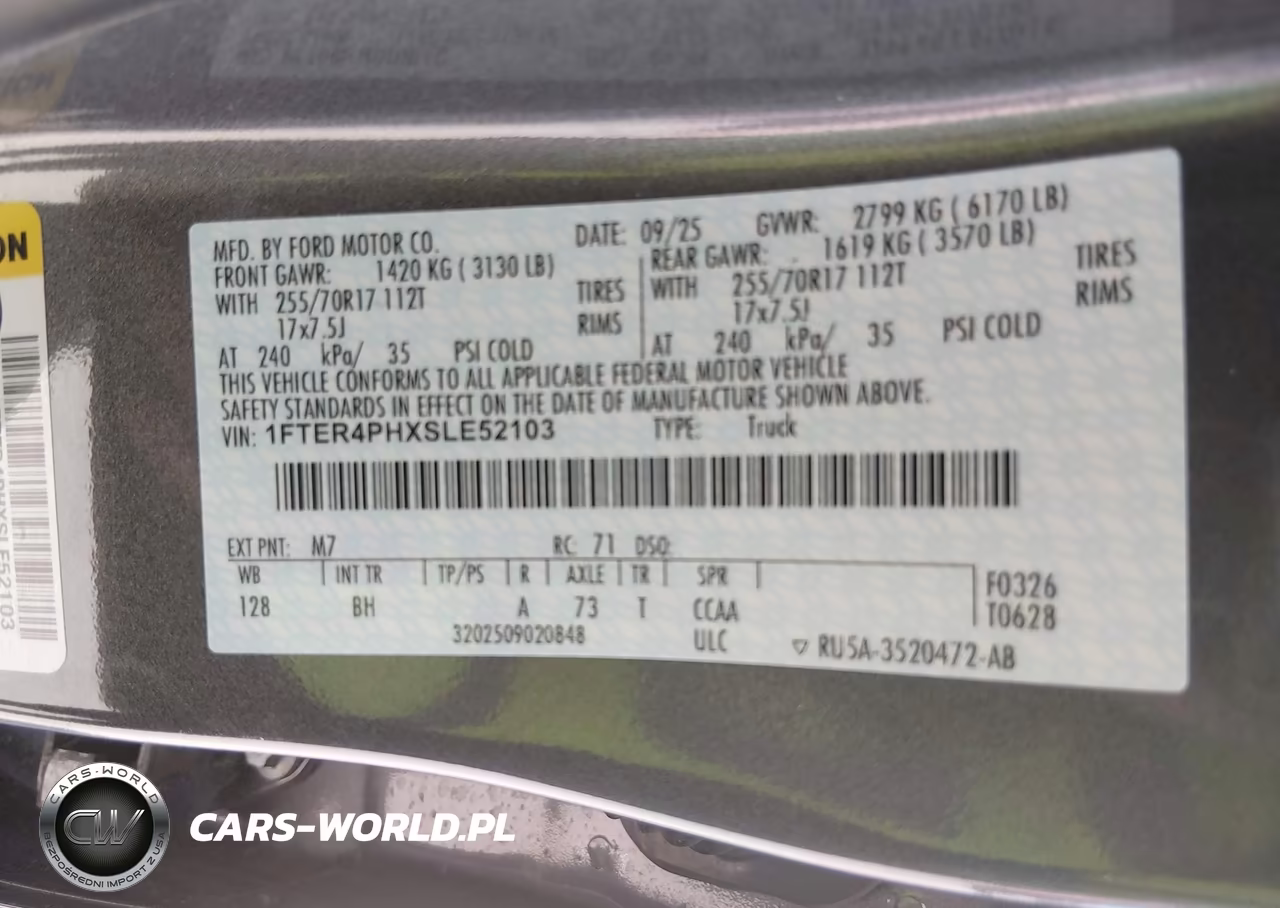 2025 Ford Ranger Xl VIN:1FTER4PHXSLE52103 - 9