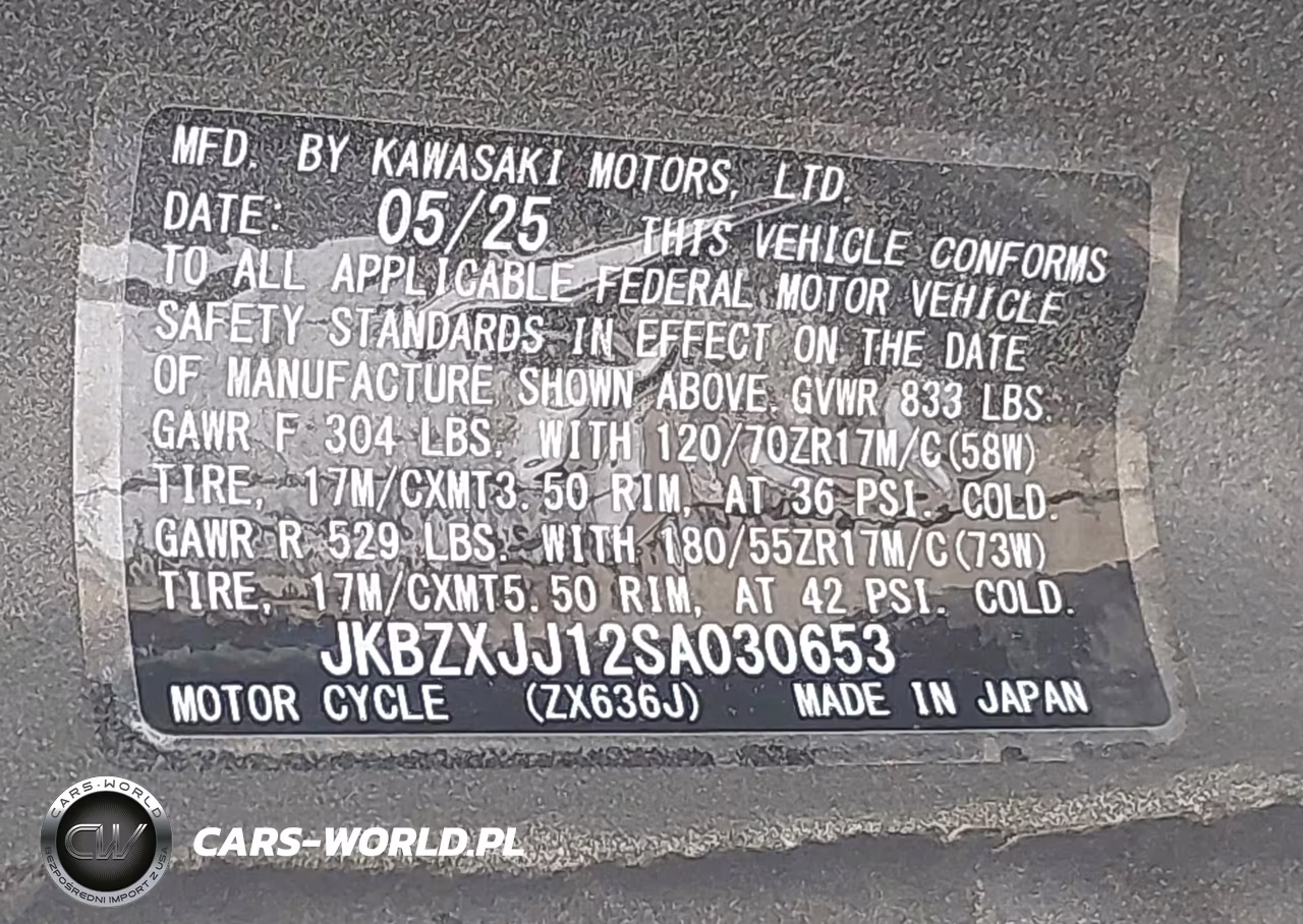 2025 Kawasaki Zx636 K VIN:JKBZXJJ12SA030653 - 10