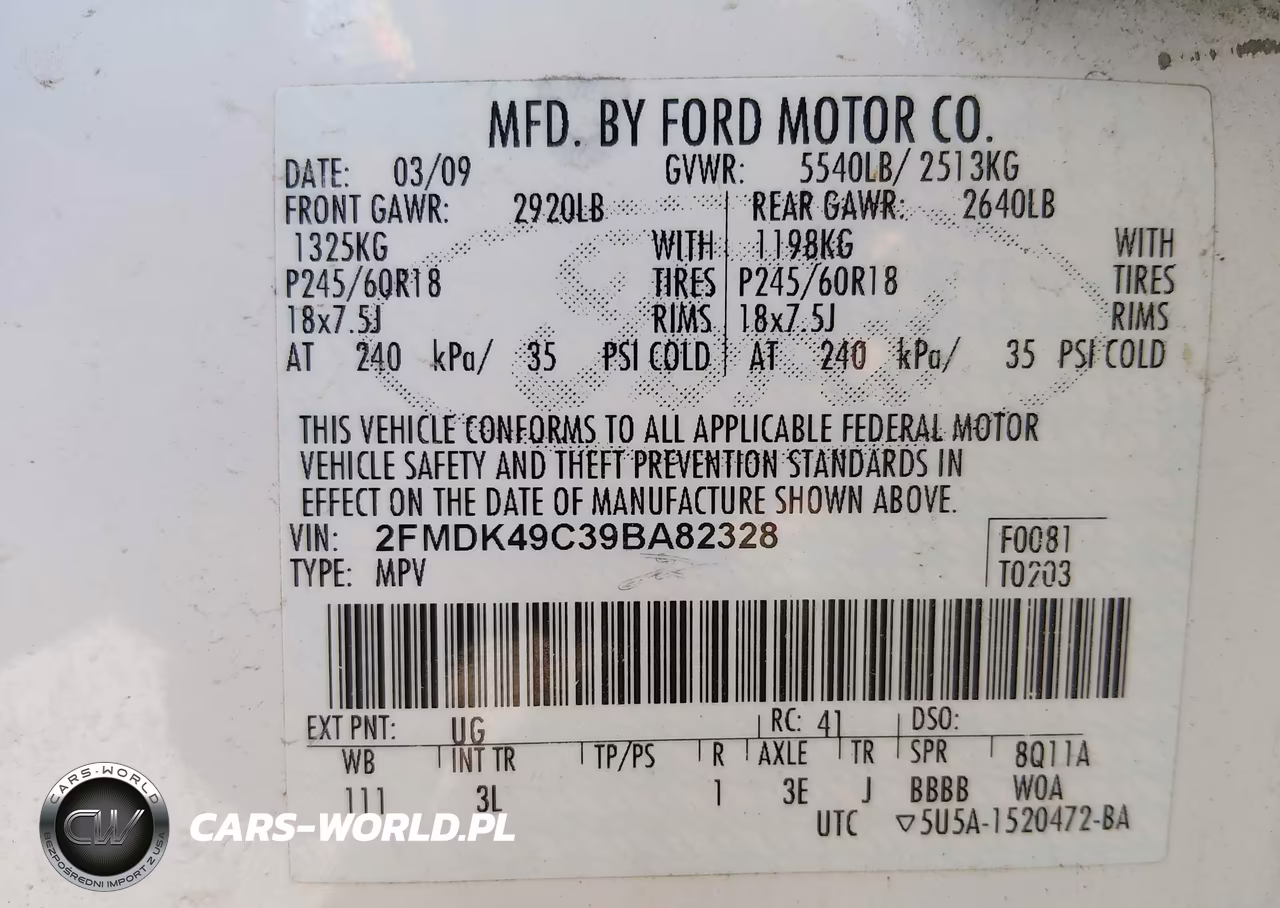 2009 Ford Edge Limited VIN:2FMDK49C39BA82328 - 9
