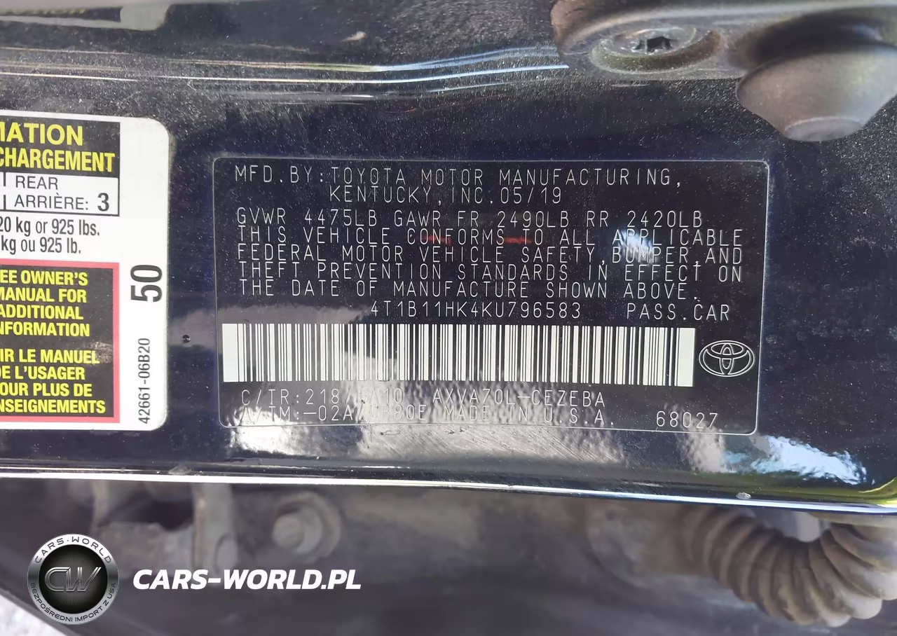 2019 Toyota Camry L VIN:4T1B11HK4KU796583 - 9