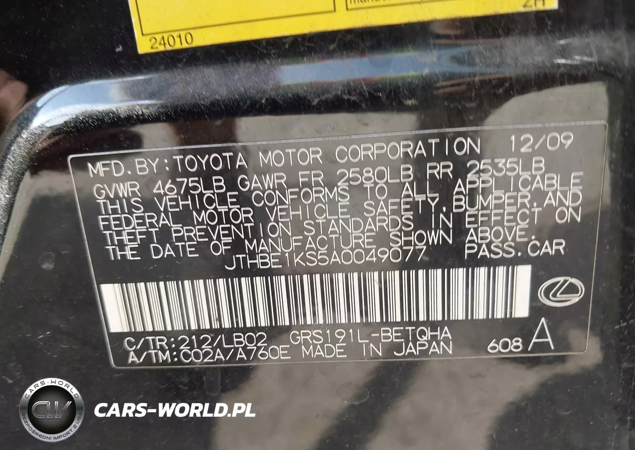 2010 Lexus Gs 350 VIN:JTHBE1KS5A0049077 - 9
