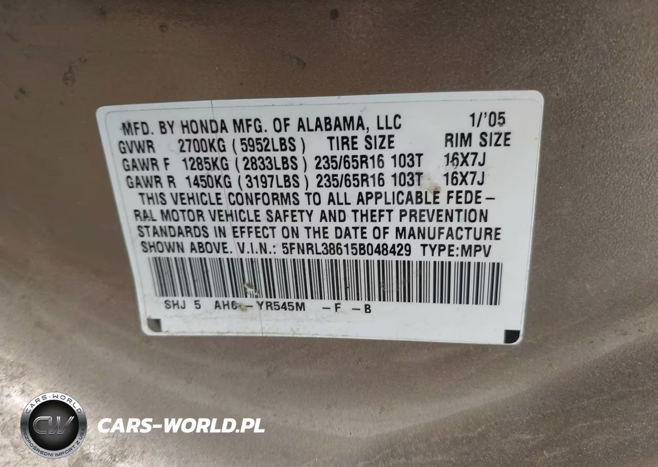 2005 Honda Odyssey Ex-L VIN:5FNRL38615B048429 - 9