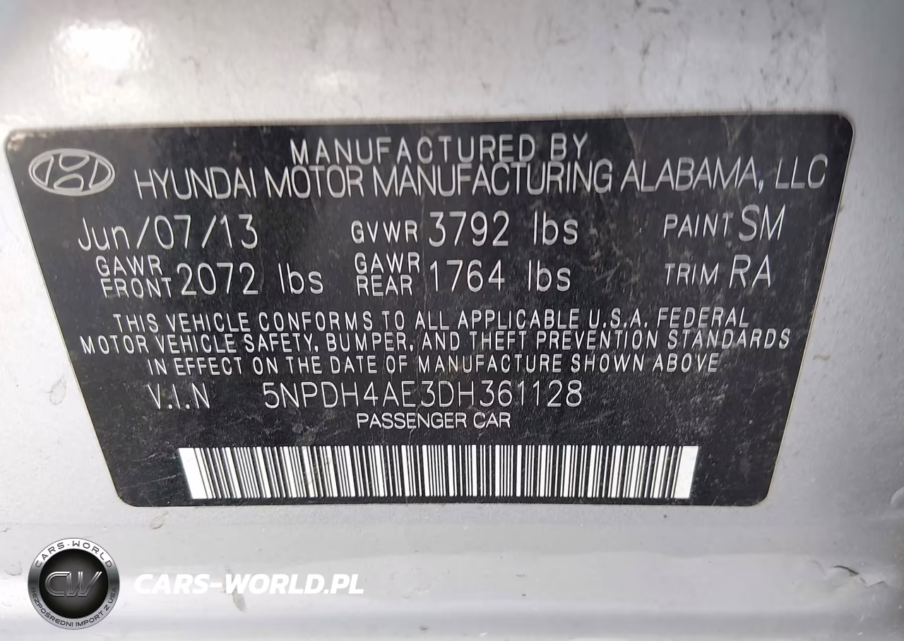 2013 Hyundai Elantra Gls VIN:5NPDH4AE3DH361128 - 9