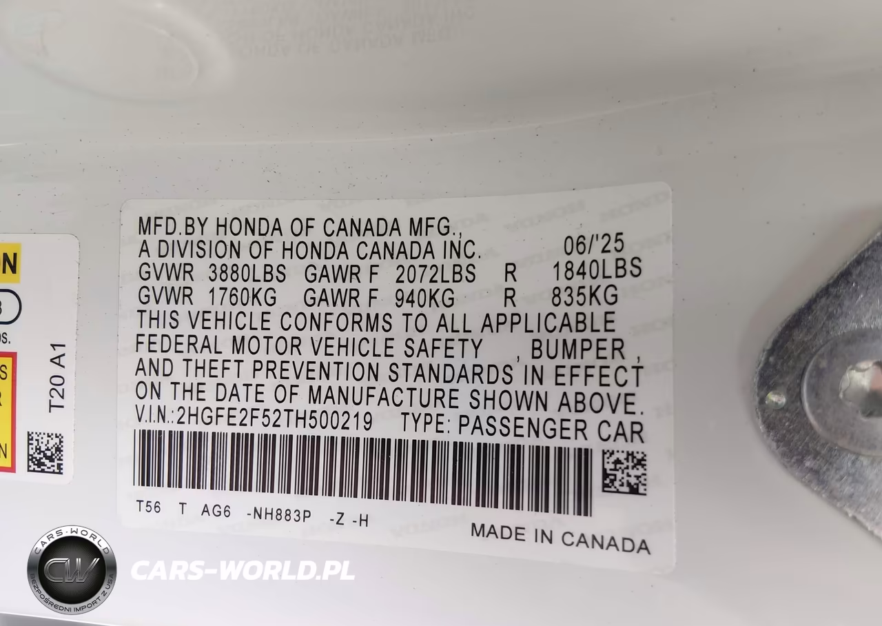 2026 Honda Civic Sport VIN:2HGFE2F52TH500219 - 9