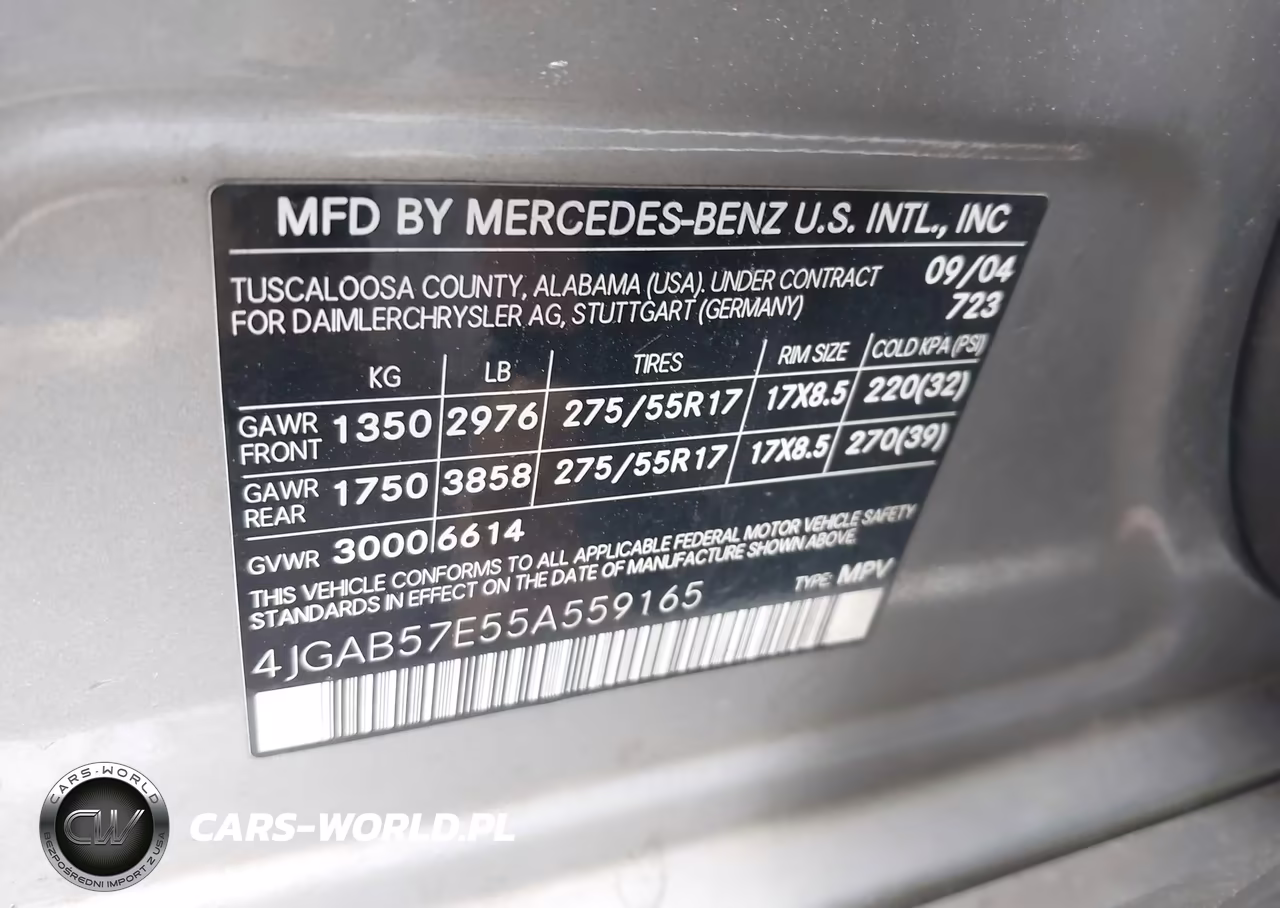 2005 Mercedes-Benz Ml 350 4Matic VIN:4JGAB57E55A559165 - 9