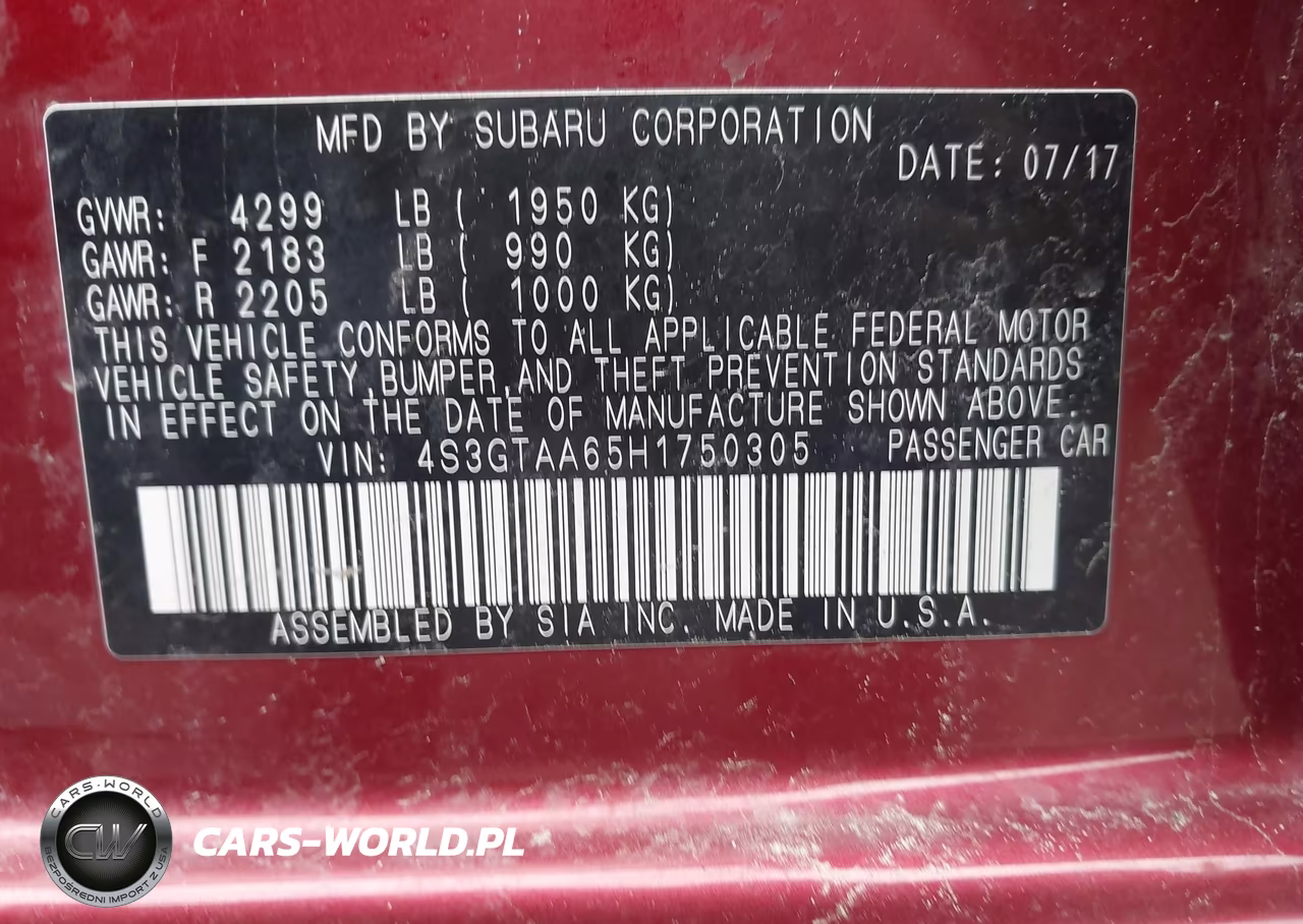 2017 Subaru Impreza 2.0I VIN:4S3GTAA65H1750305 - 9