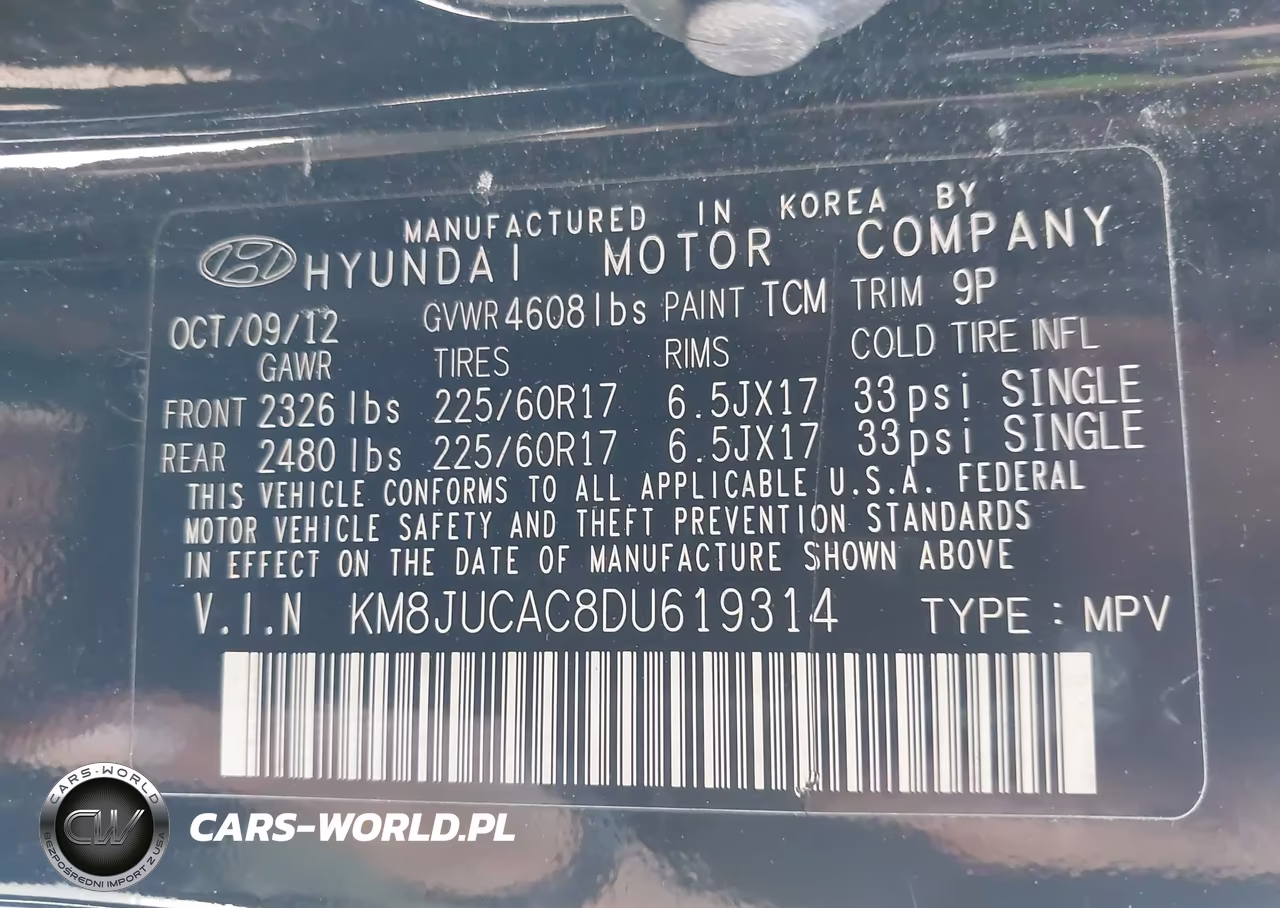 2013 Hyundai Tucson Gls VIN:KM8JUCAC8DU619314 - 9