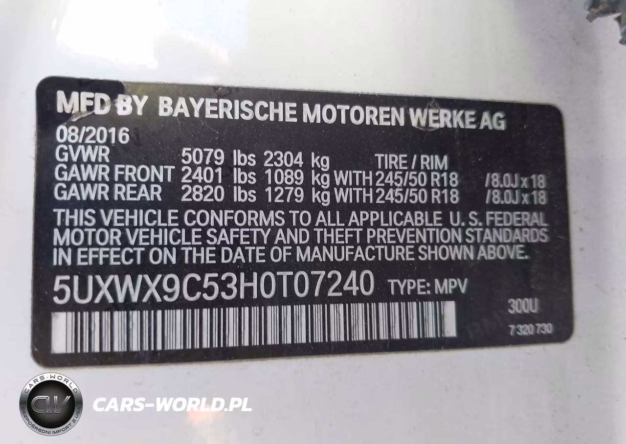 2017 BMW X3 xDrive28I VIN:5UXWX9C53H0T07240 - 9
