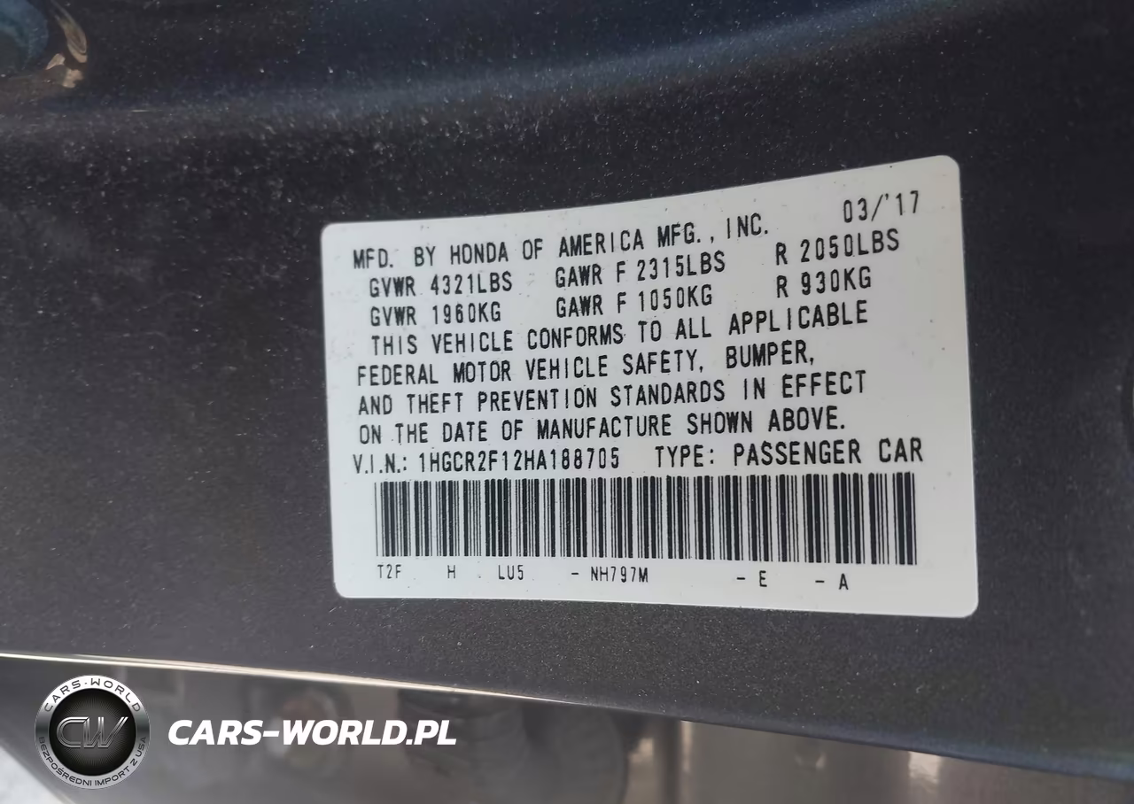 2017 Honda Accord Sport Se VIN:1HGCR2F12HA188705 - 9