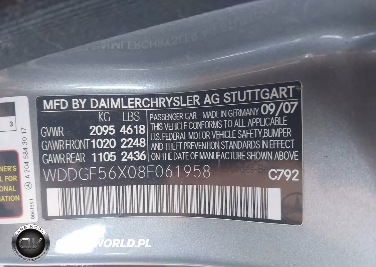 2008 Mercedes-Benz C 350 Sport VIN:WDDGF56X08F061958 - 9