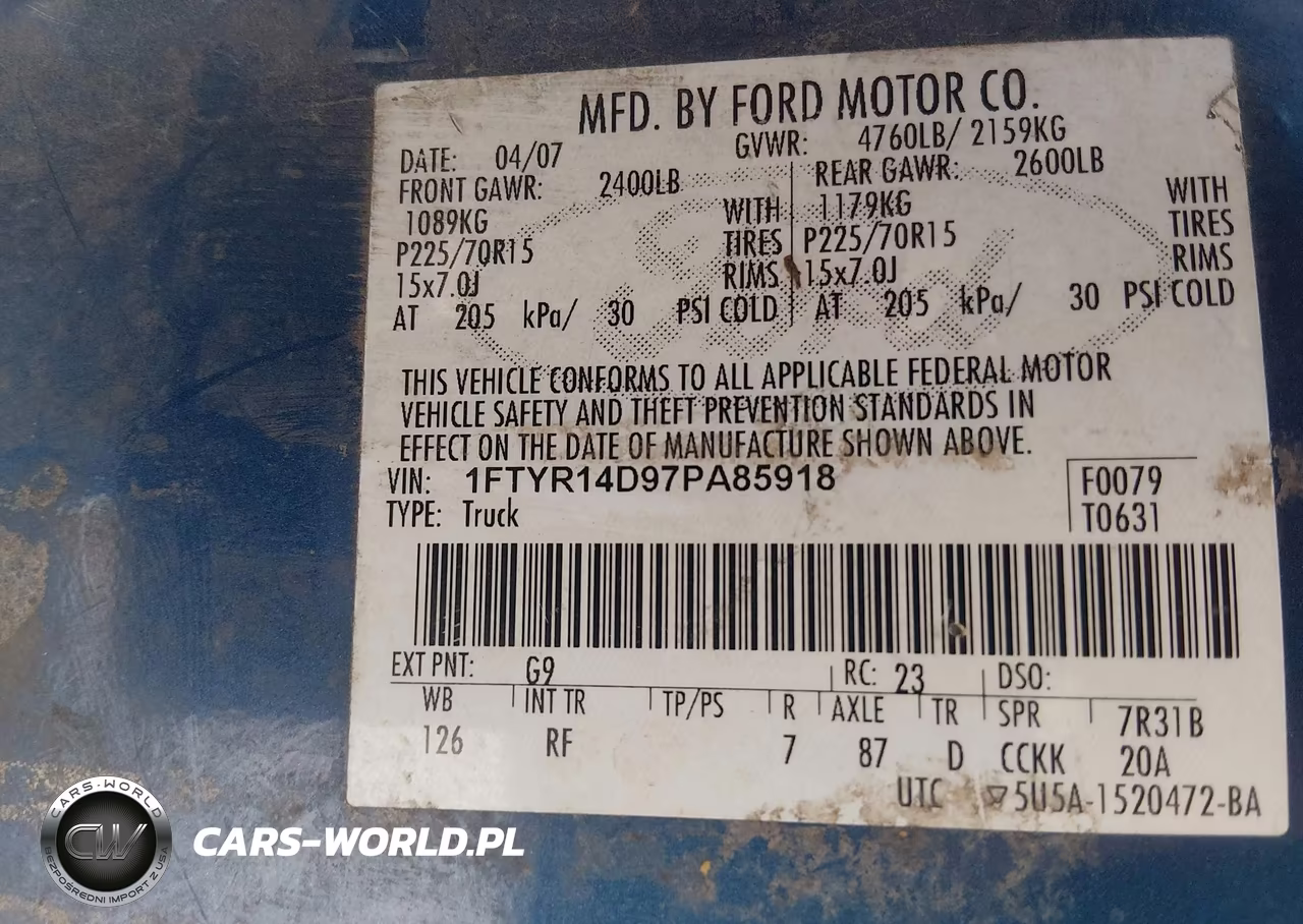 2007 Ford Ranger Stx-Xl-Xlt VIN:1FTYR14D97PA85918 - 9