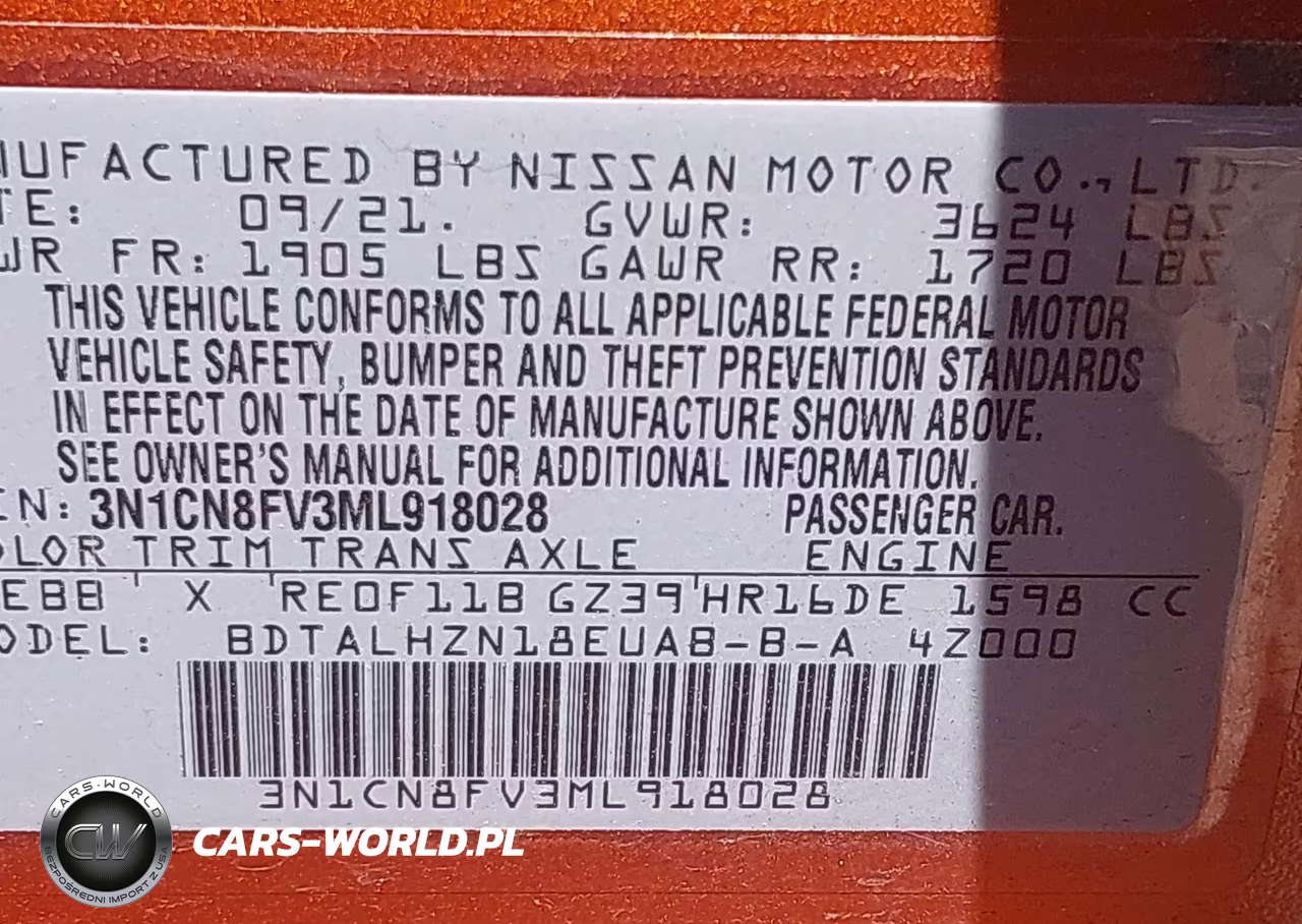 2021 Nissan Versa Sr Xtronic Cvt VIN:3N1CN8FV3ML918028 - 9