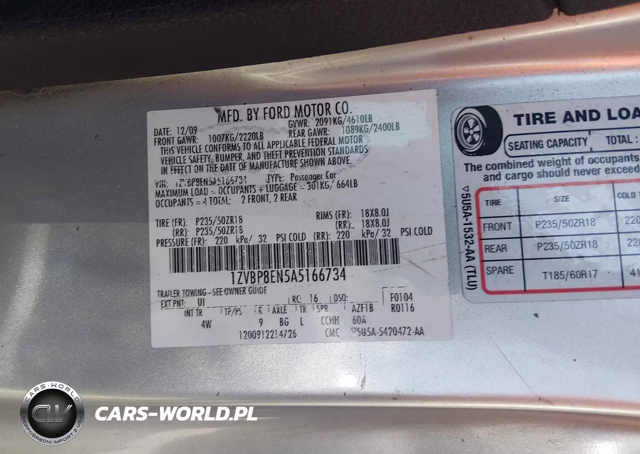 2010 Ford Mustang V6 Premium VIN:1ZVBP8EN5A5166734 - 9