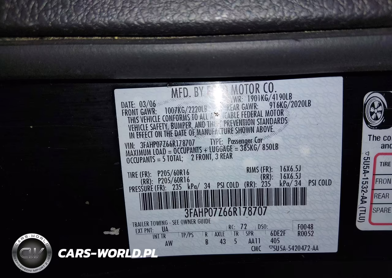2006 Ford Fusion Se VIN:3FAHP07Z66R178707 - 9