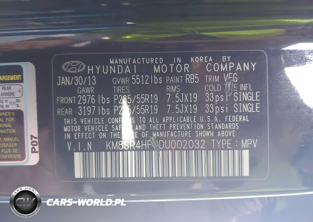 2013 Hyundai Santa Fe Limited VIN:KM8SR4HF9DU002032 - 9