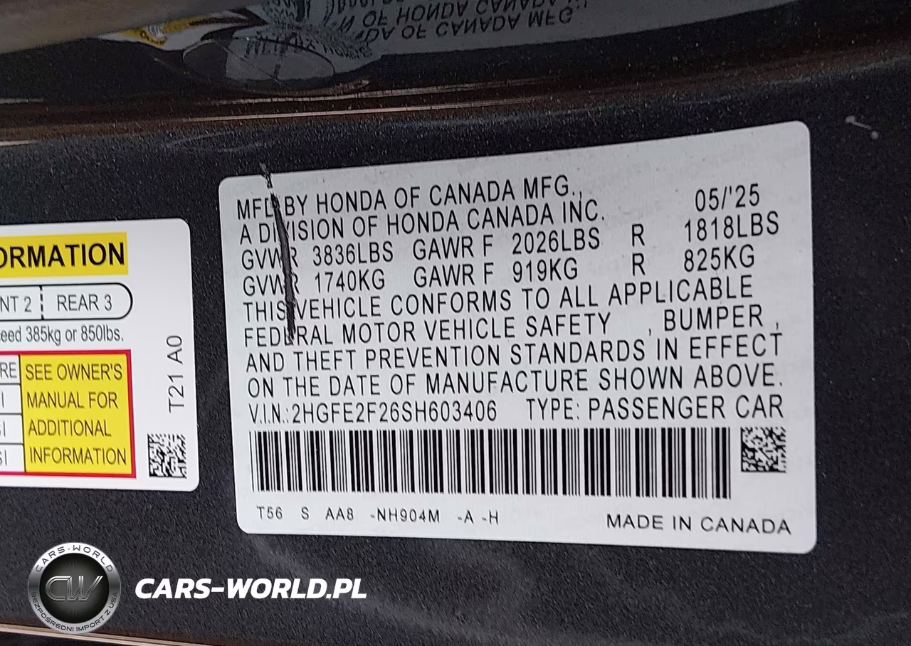 2025 Honda Civic Lx VIN:2HGFE2F26SH603406 - 9