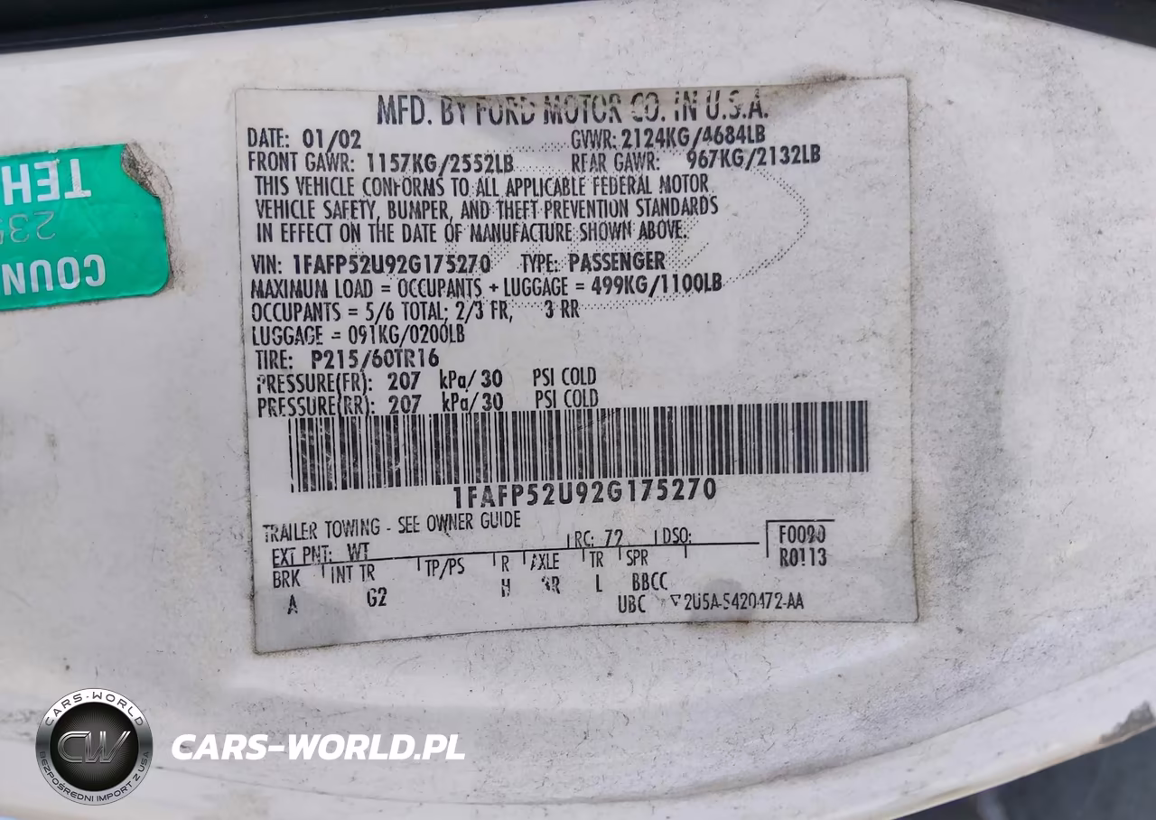 2002 Ford Taurus Lx VIN:1FAFP52U92G175270 - 9