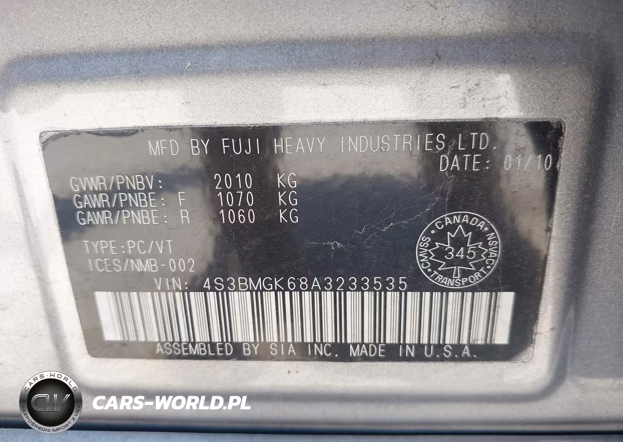 2010 Subaru Legacy 2.5I Limited VIN:4S3BMGK68A3233535 - 9