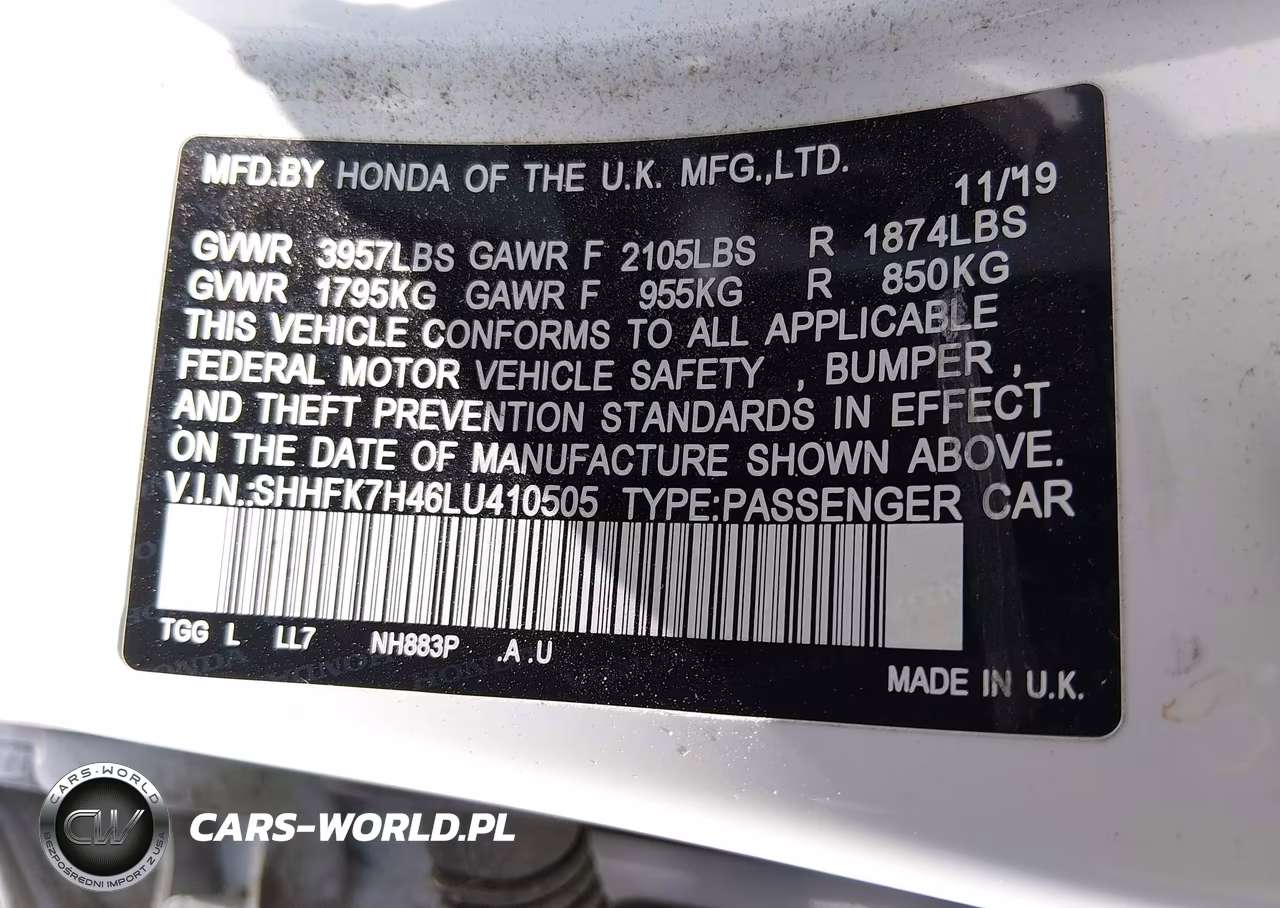 2020 Honda Civic Sport VIN:SHHFK7H46LU410505 - 9