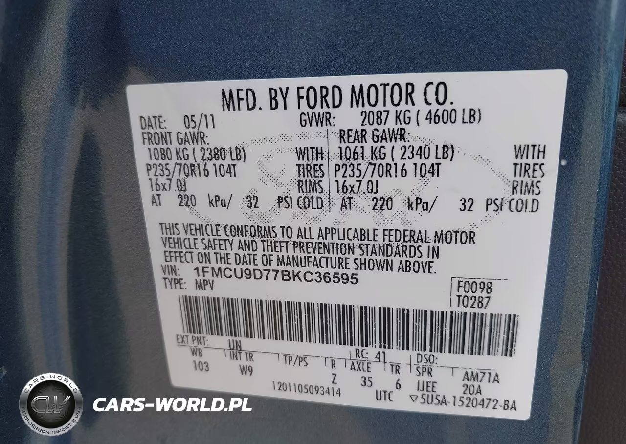 2011 Ford Escape Xlt VIN:1FMCU9D77BKC36595 - 9