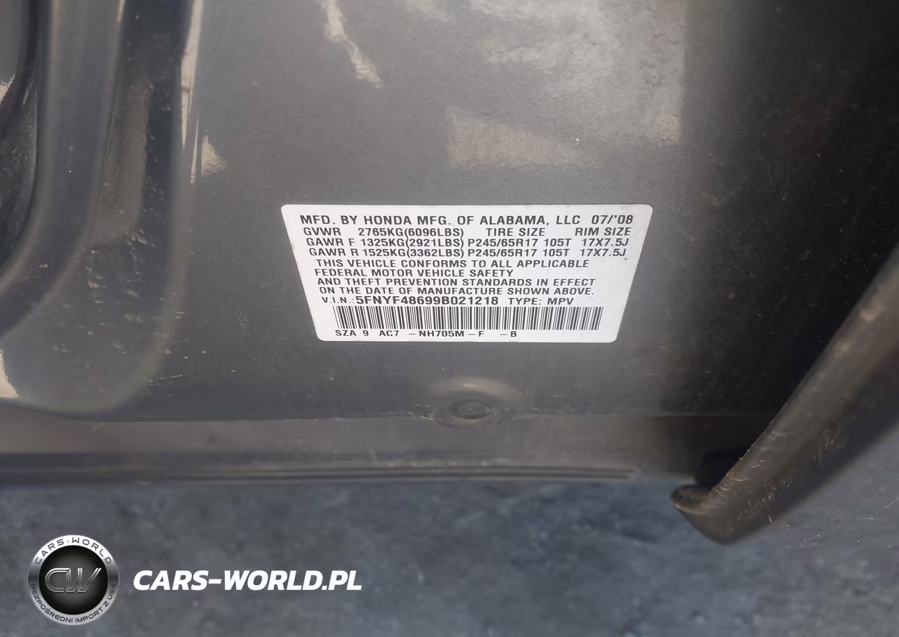 2009 Honda Pilot Ex-L VIN:5FNYF48699B021218 - 9