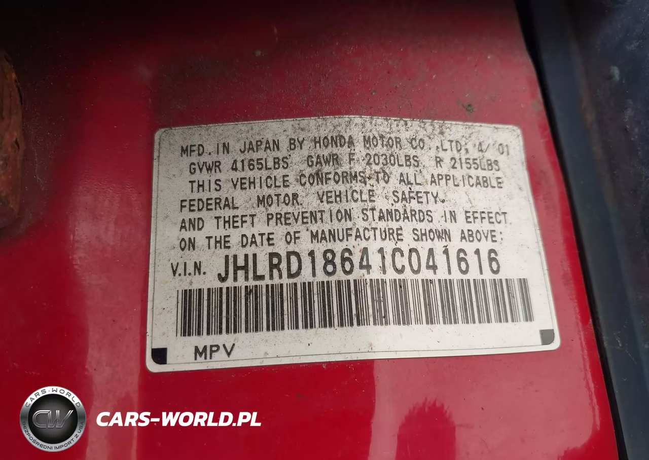 2001 Honda Cr-V Ex VIN:JHLRD18641C041616 - 9
