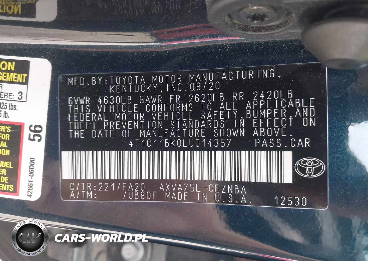 2020 Toyota Camry Le Awd VIN:4T1C11BK0LU014357 - 9