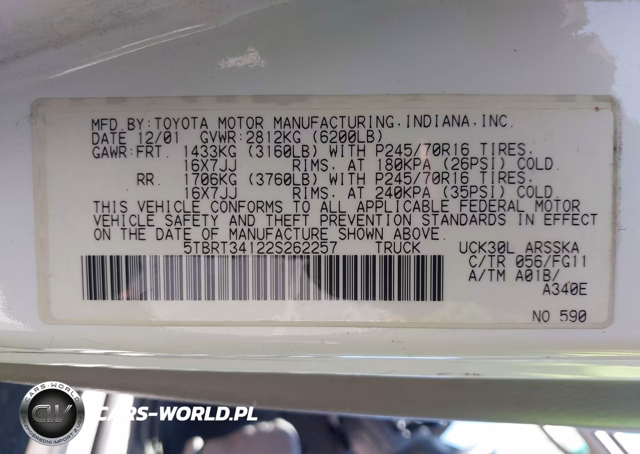 2002 Toyota Tundra Sr5 V8 VIN:5TBRT34122S262257 - 9