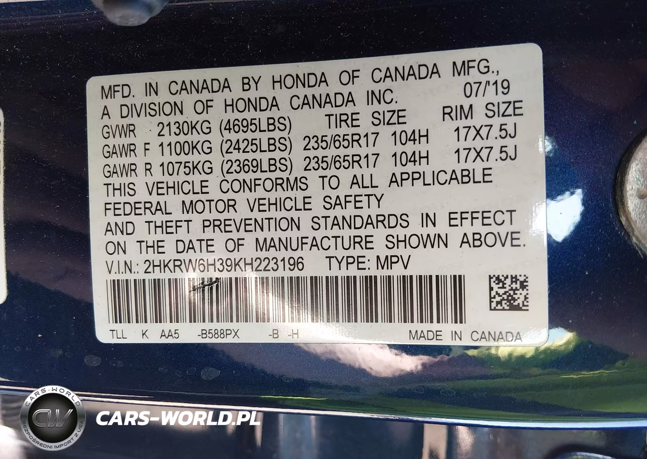 2019 Honda Cr-V Lx VIN:2HKRW6H39KH223196 - 9