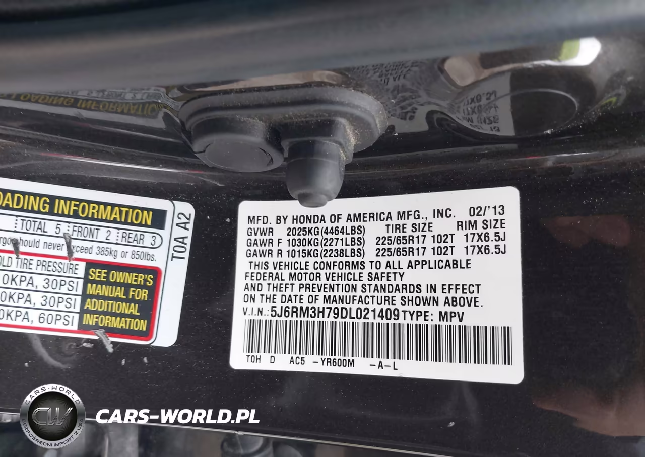2013 Honda Cr-V Ex-L VIN:5J6RM3H79DL021409 - 9
