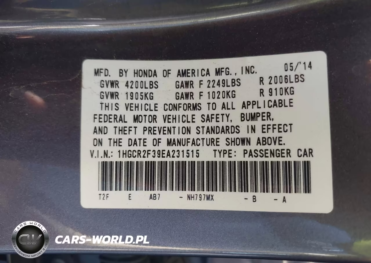 2014 Honda Accord Lx VIN:1HGCR2F39EA231515 - 9