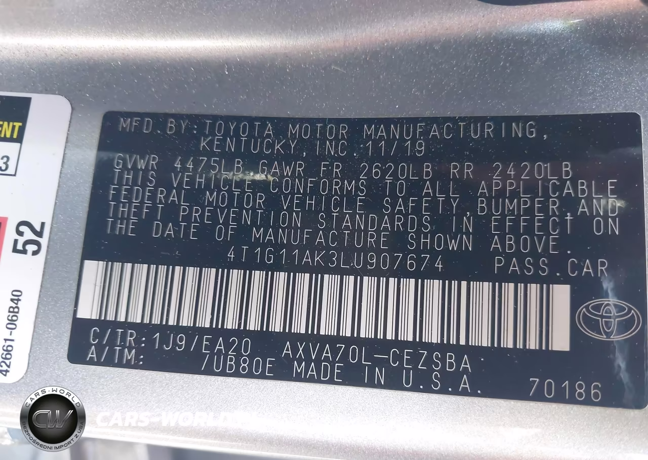 2020 Toyota Camry Se VIN:4T1G11AK3LU907674 - 9