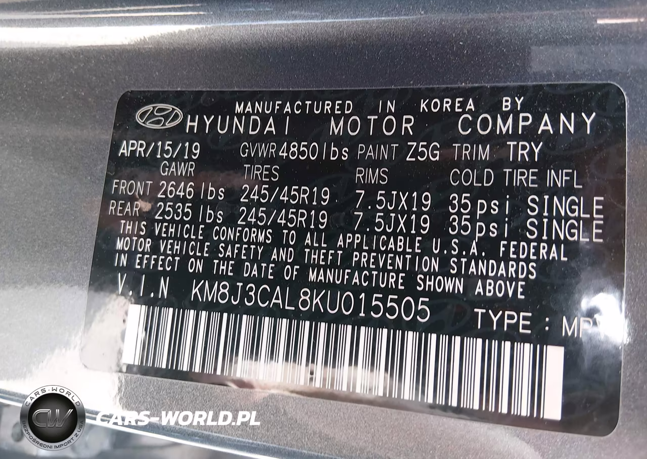2019 Hyundai Tucson Sport VIN:KM8J3CAL8KU015505 - 9