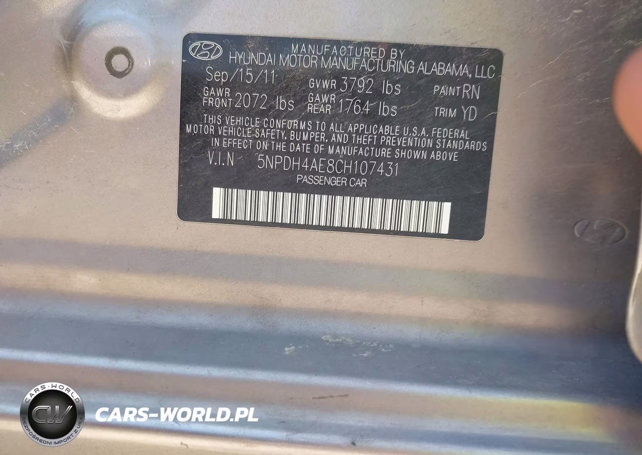 2012 Hyundai Elantra Limited VIN:5NPDH4AE8CH107431 - 9