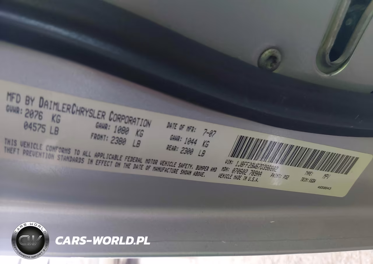 2007 Jeep Patriot Sport VIN:1J8FF28W67D396802 - 9