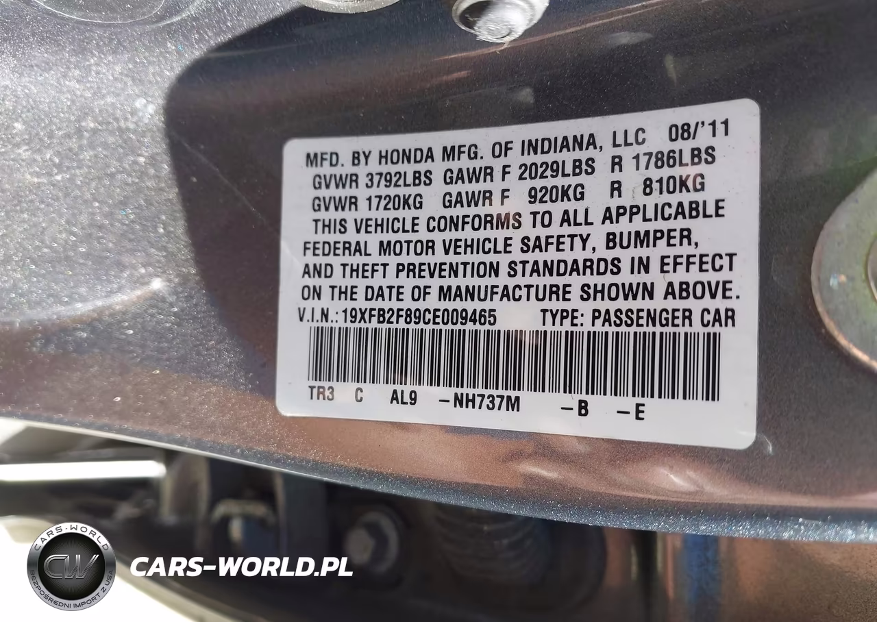 2012 Honda Civic Ex VIN:19XFB2F89CE009465 - 9